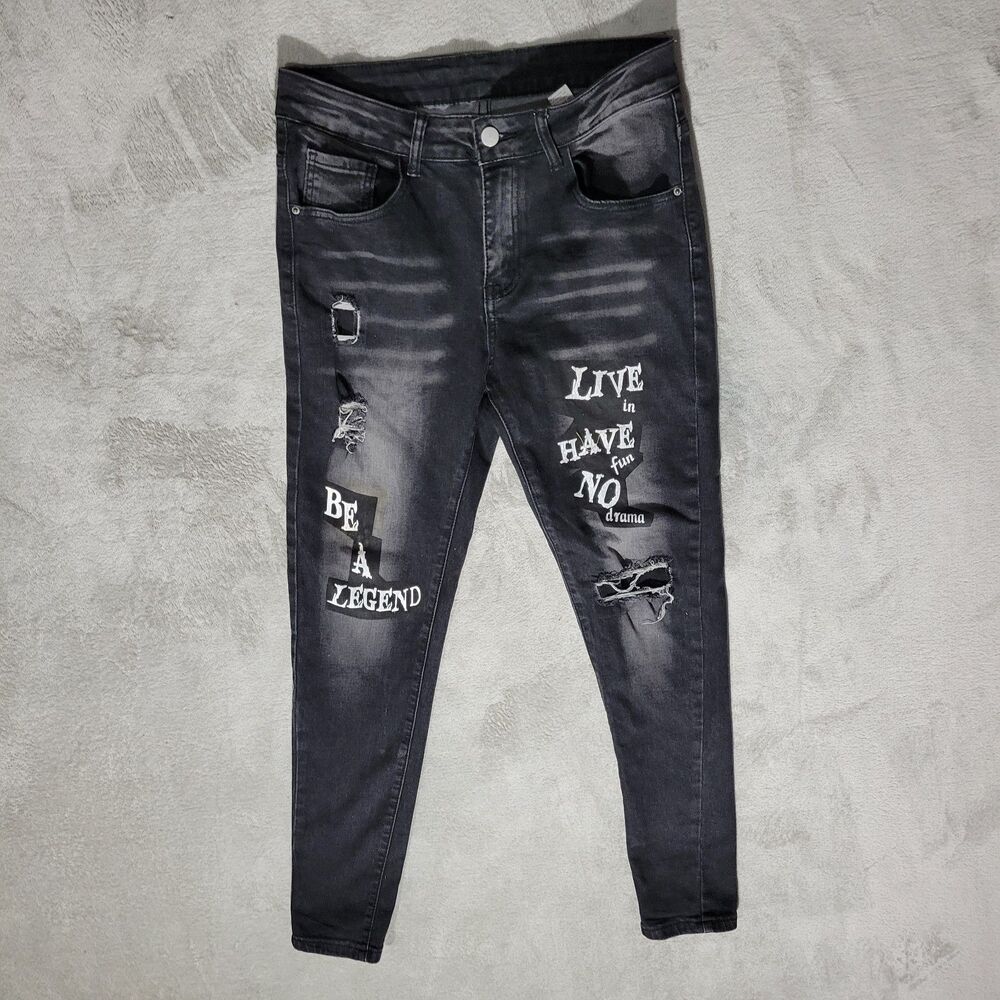 Shein Mens Slim Fit Rip Distressed Jeans Size 28 X 28.5